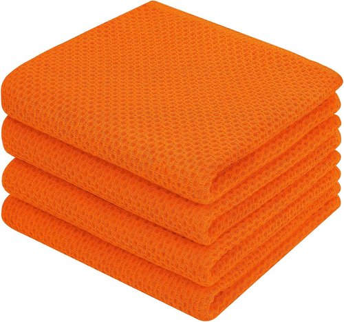 Homaxy 100% Cotton Kitchen Dish Towels - Ultra Soft, Absorbent & Quick Drying | 13 x 28 Inches, 4-Pack, Orange