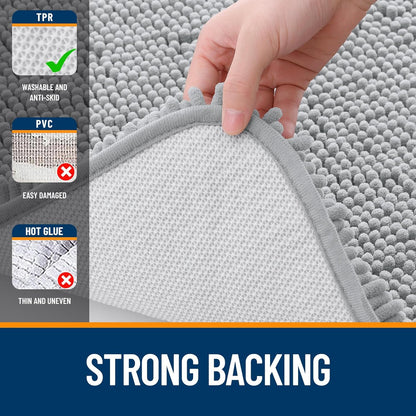 OLANLY Bathroom Rugs - Extra Soft Chenille Bath Mats with Rubber Backing | 36x24, Quick Dry, Light Grey