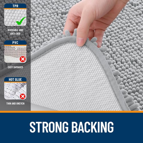 OLANLY Bathroom Rugs 50x30, Extra Soft Absorbent Chenille Bath Rugs, Rubber Backing Quick Dry, Machine Washable Bath Mats for Bathroom Floor, Tub and Shower, Home Decor Accessories, Light Grey