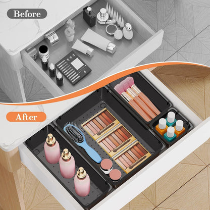 SpaceHacks 25 PCS Plastic Drawer Organizer Set - Versatile Tool Trays & Storage Bins for Makeup, Jewelry, & Gadgets | Clear Black