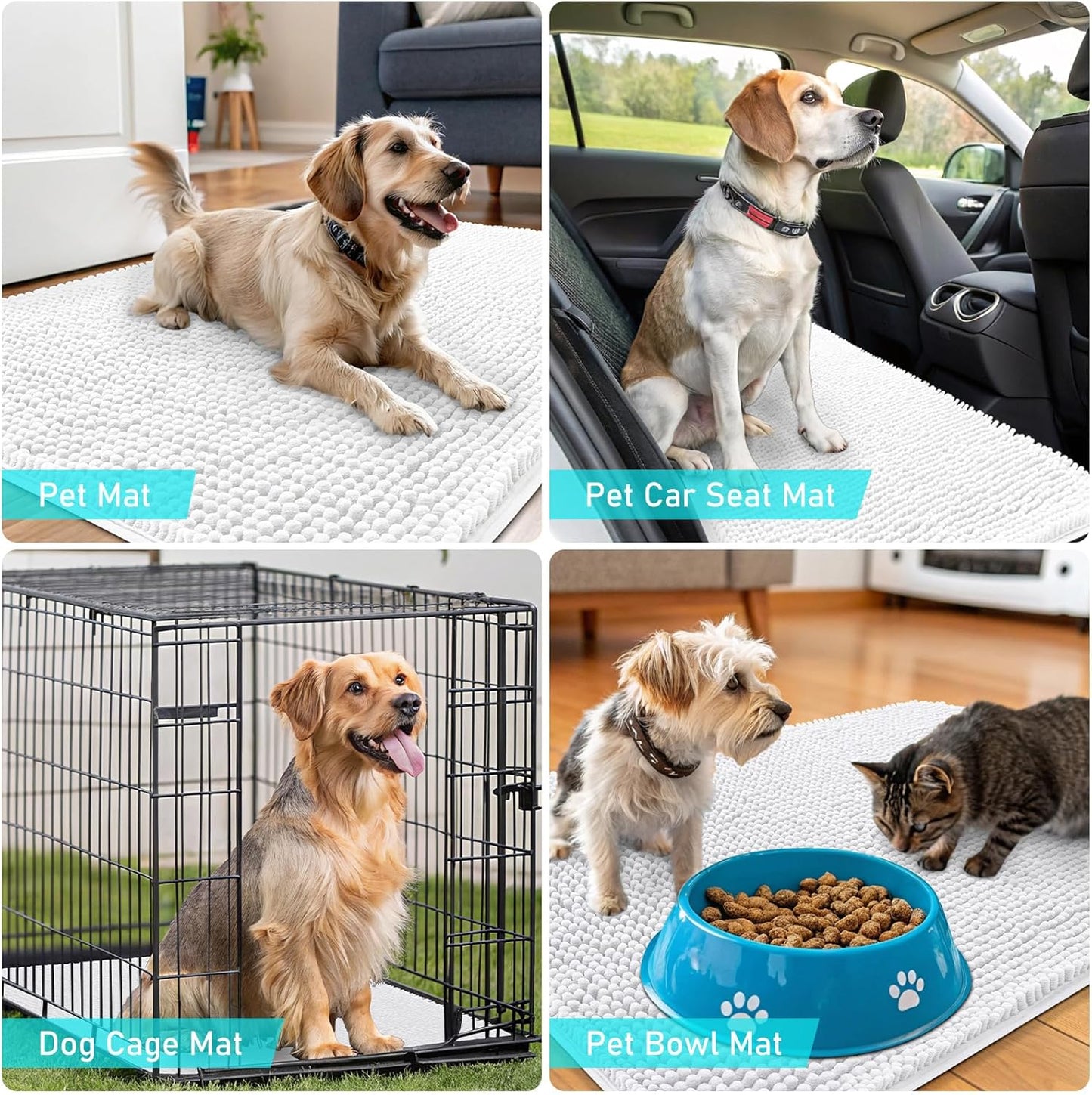 OLANLY Dog Door Mat - Absorbent Non-Slip Chenille Mat for Muddy Paws | 47x32 Inches, Quick Dry, White