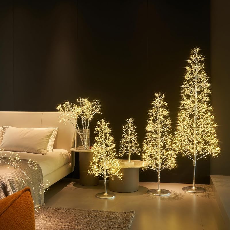 6ft Lighted Starburst Tree with 720 LED Lights - Silver Twig Indoor/Outdoor Decor (Variation: 6ft)
