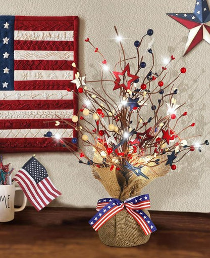 Fourth of July Decorations - 17-Inch Lighted Patriotic Tree | Red, White, and Blue Home Decor
