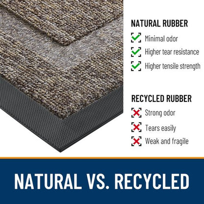 OLANLY Front Door Mat Indoor Outdoor Entrance, Waterproof All-Season, All-Weather Doormat, Sturdy Natural Rubber, Low Profile, Easy Clean Patio Porch Entryway Mat, 29.5x17, Khaki and White