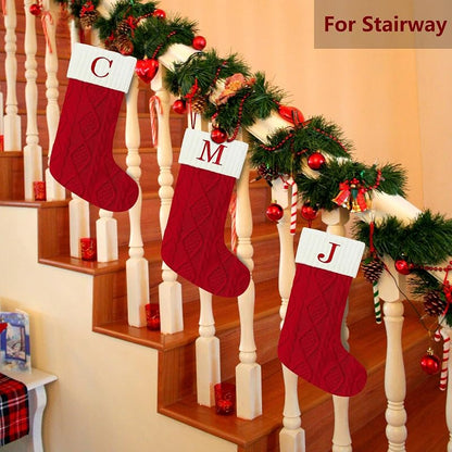 Personalized 20” Christmas Stocking with Initial A - Knitted Embroidered Monogram