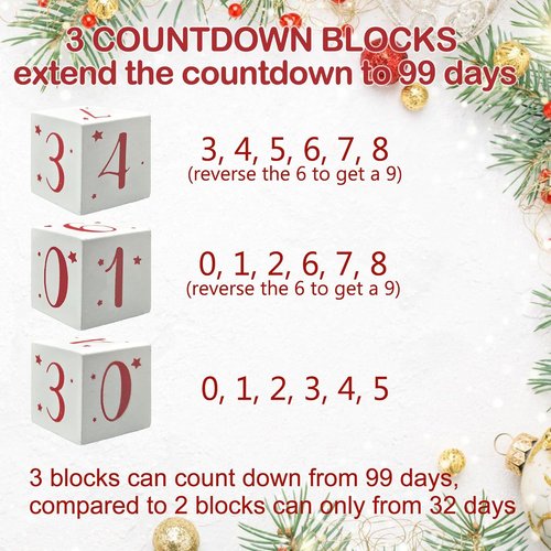 Christmas Countdown Blocks - Santa Claus Advent Calendar | Rustic Wooden Holiday Décor for Home