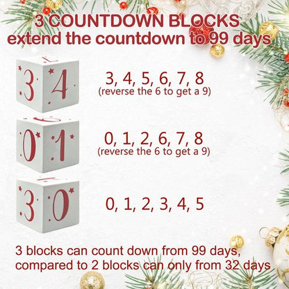 Christmas Countdown Blocks - Santa Claus Advent Calendar | Rustic Wooden Holiday Décor for Home