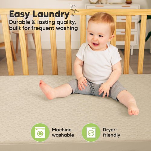 2-Pack Waterproof Crib Mattress Protector Cover Fitted - Quiet Baby Crib Mattress Pad Sheets, 52" x 28" Soft Quilted Cotton Baby Sheet, Machine Washable, Easy Fit, Durable (Oat/Mavy)