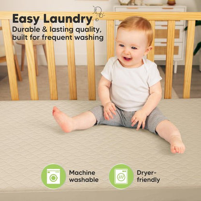 2-Pack Waterproof Crib Mattress Protector Cover Fitted - Quiet Baby Crib Mattress Pad Sheets, 52" x 28" Soft Quilted Cotton Baby Sheet, Machine Washable, Easy Fit, Durable (Oat/Mavy)