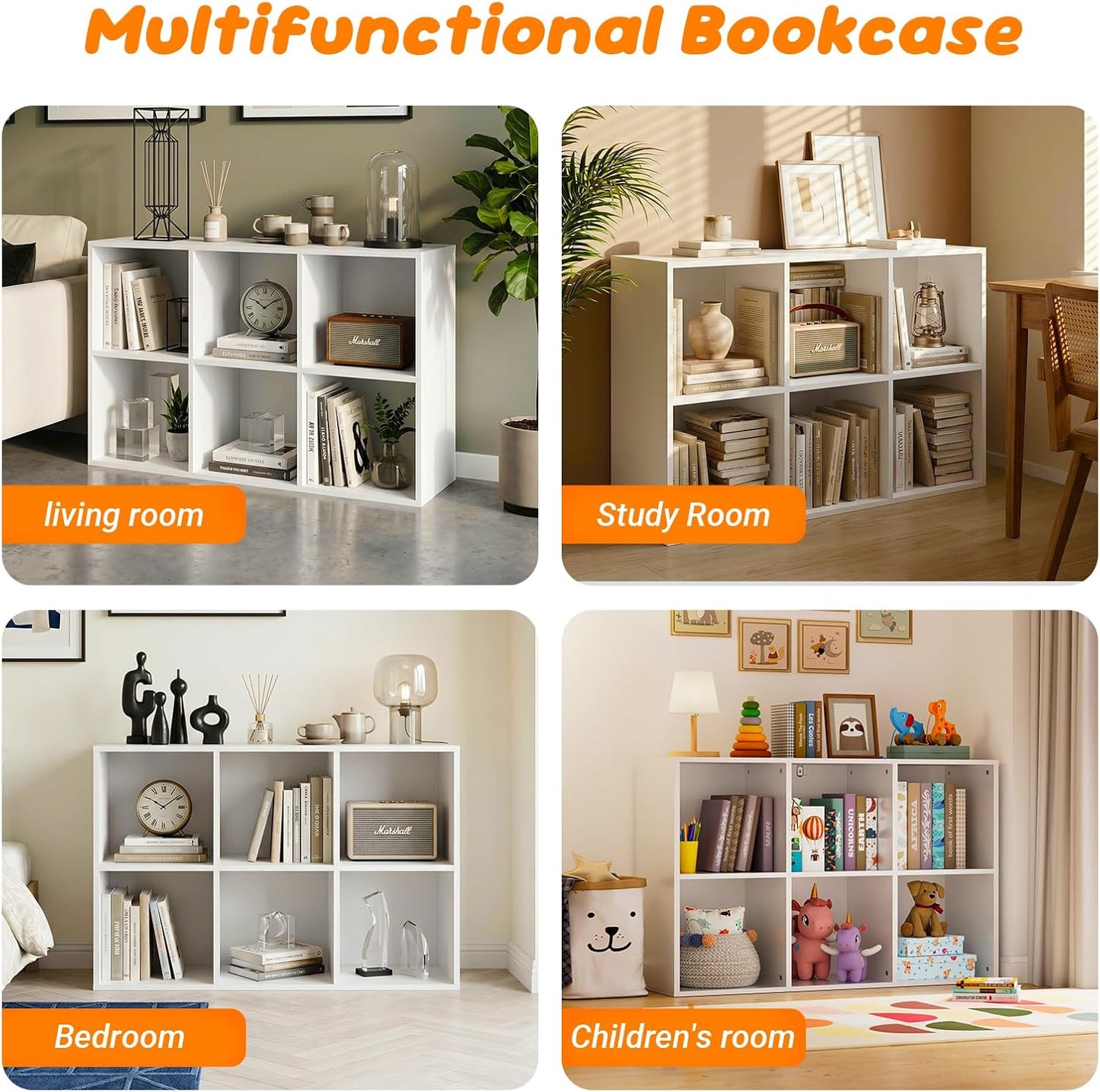 Regine Switzerland 6 Cube Storage Organizer - White Kids Cubby Bookshelf with Anti-Tip Kit