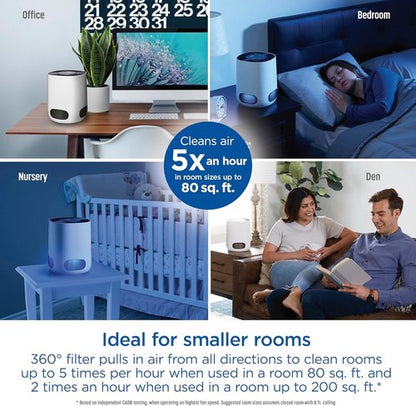 Clorox Air Purifier - True HEPA Filter for Small Rooms Up to 200 Sq Ft | Removes 99.9% of Allergens & Viruses