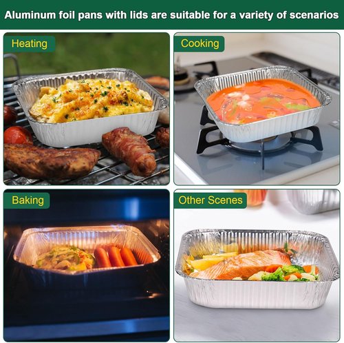 Heavy-Duty Aluminum Foil Pans by [Brand Name] - 8x8 Inch Disposable Baking Trays with Lids | 15 Pack, Reusable & Leakproof
