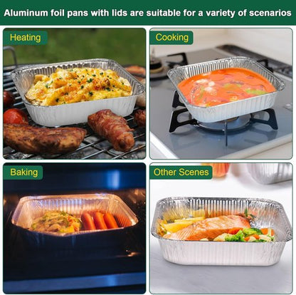 Heavy-Duty Aluminum Foil Pans by [Brand Name] - 8x8 Inch Disposable Baking Trays with Lids | 15 Pack, Reusable & Leakproof
