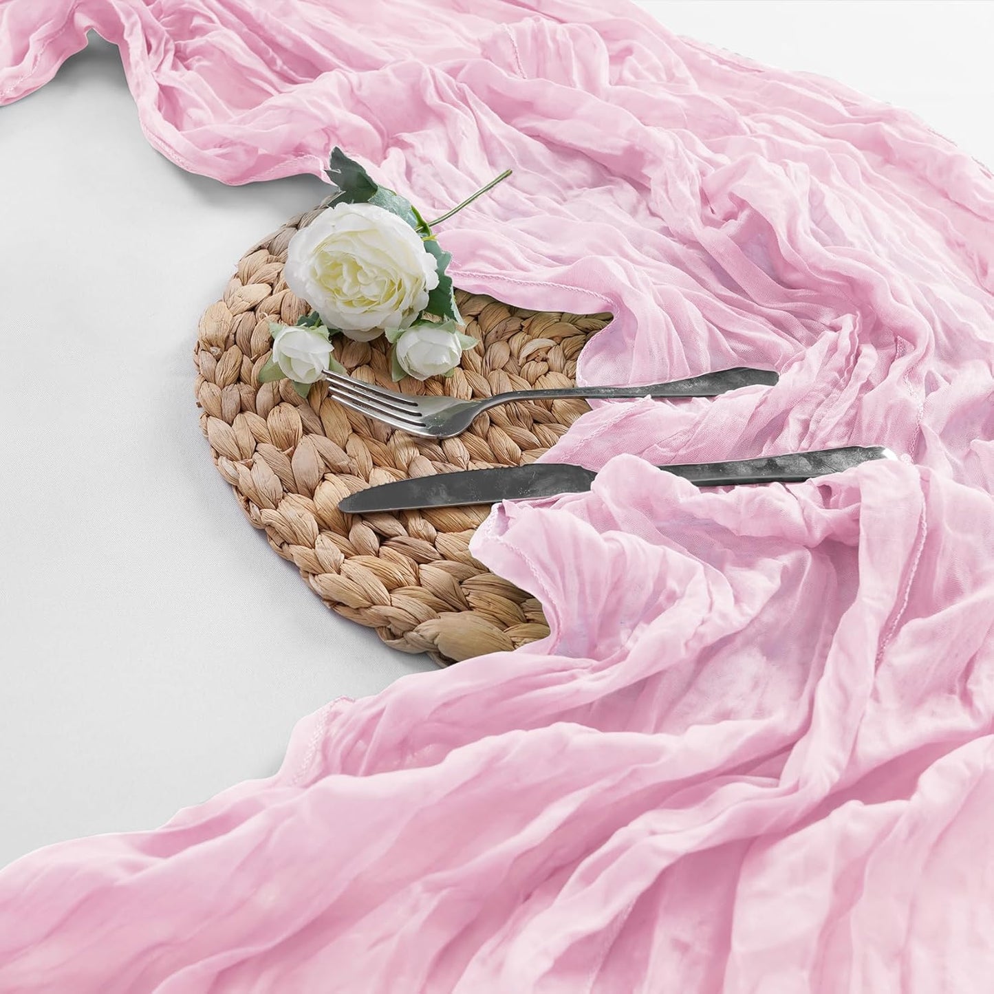 Skiennix 15 Pack Pink Cheesecloth Table Runners - 9FT Rustic Sheer Gauze for Weddings & Events | 17x108 Inch