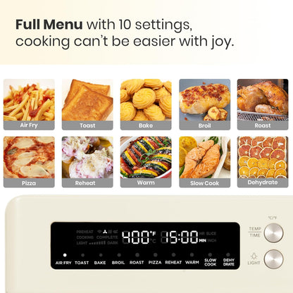 Val Cucina Retro Style Infrared Heating Air Fryer Toaster Oven - Extra Large 10-in-1 Convection Oven | Almond Yellow, Easy Clean with Recipe Book
