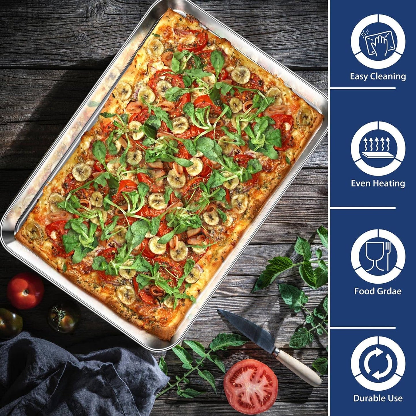 P&P CHEF Baking Cookie Sheet - 17.3 Inch Stainless Steel Oven Pan | Heavy Duty & Dishwasher Safe, Set of 2