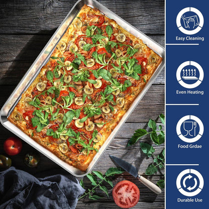 P&P CHEF Baking Cookie Sheet - 17.3 Inch Stainless Steel Oven Pan | Heavy Duty & Dishwasher Safe, Set of 2