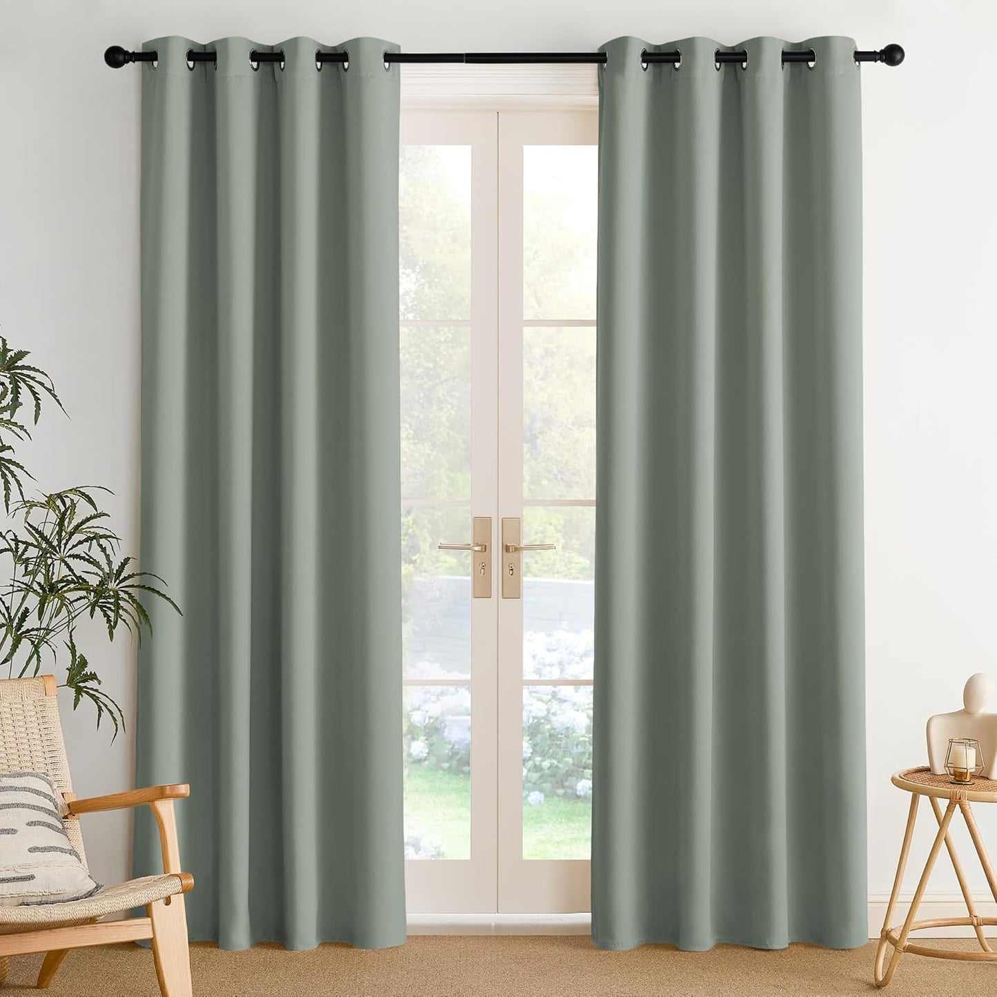 NICETOWN Room Darkening Curtains - Sage Green Drapery Panels, 52"W x 84"L for Ultimate Privacy