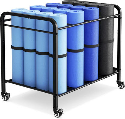 Skiennix Yoga Mat Storage Rack - Floor-Standing Metal Cart with Wheels for Gym & Home Use