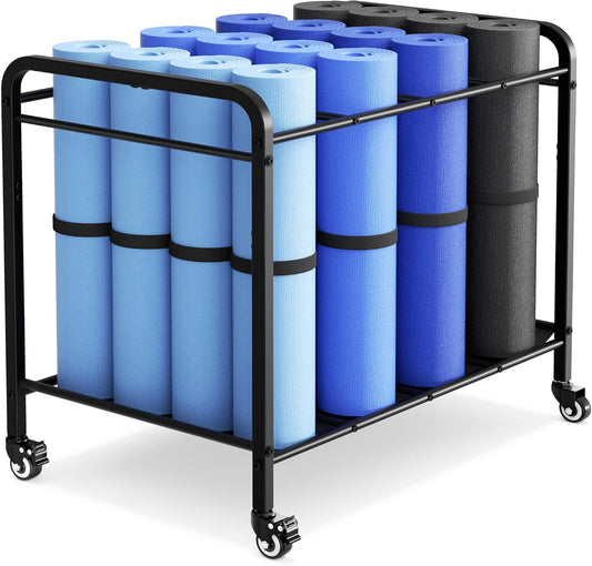 Skiennix Yoga Mat Storage Rack - Floor-Standing Metal Cart with Wheels for Gym & Home Use
