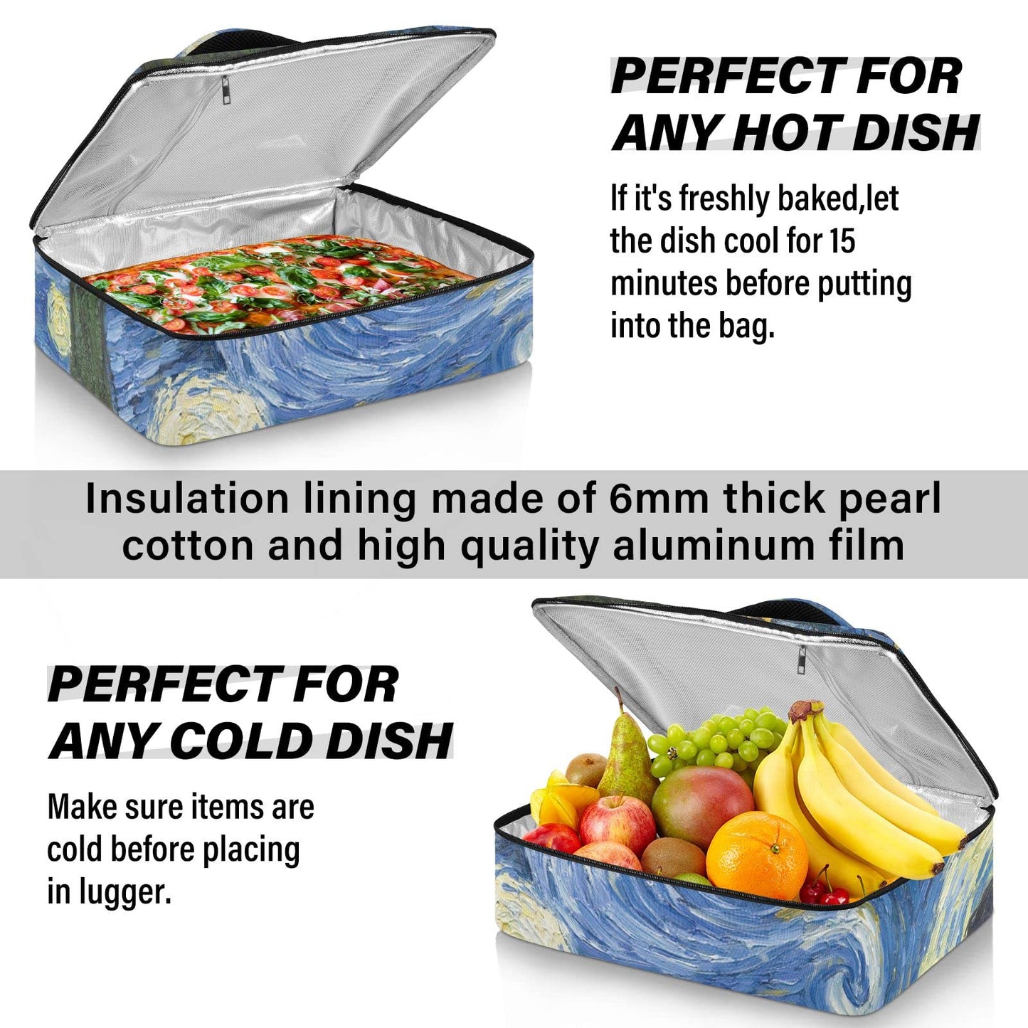 xigua Starry Night Casserole Dish Carrier, Portable Leakproof Insulated Casserole Carrier for Hot or Cold Food, Travel, Party, Picnic