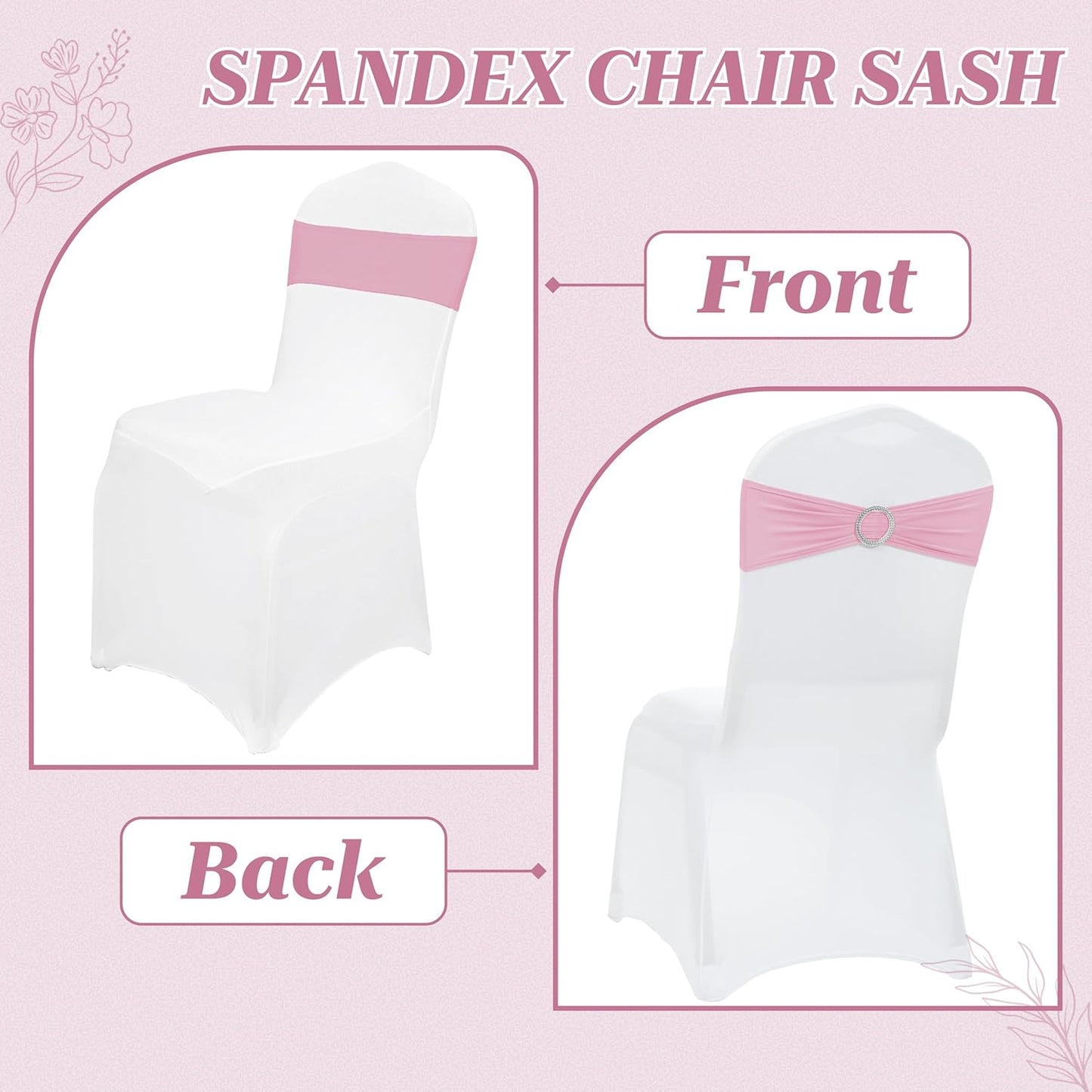MDS Spandex Chair Sashes - Universal Fit Stretch Bands with Buckle Slider for Wedding Decor | Pink, Pack of 150