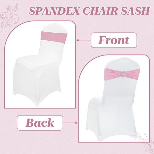 MDS Spandex Chair Sashes - Pack of 200 Universal Elastic Stretch Ties with Slider Bow - Pink