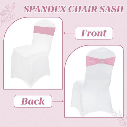 MDS Spandex Chair Sashes - Pack of 200 Universal Elastic Stretch Ties with Slider Bow - Pink