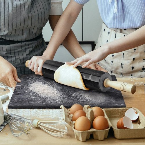 Flexzion Rectangular Marble Cheese Board - 11.5 x 15 Inch Black Marble Serving Board for Baking, Charcuterie, Pastry, Trivet - Non-Stick Heat Resistant Marble Cutting Boards for Kitchen