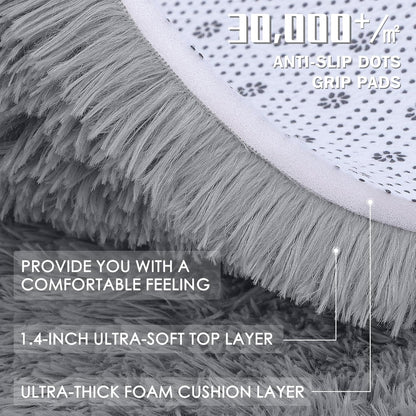 OLANLY Round Light Grey Area Rug - Soft, Fluffy, Machine Washable 4 ft Circle Carpet for Bedroom & Living Room