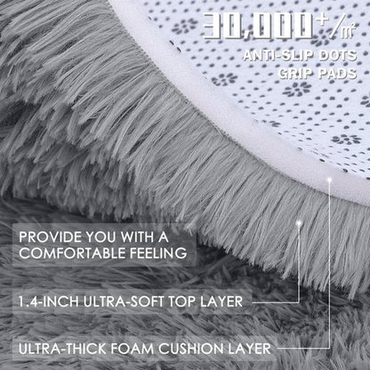 OLANLY Light Grey Round Rugs for Bedroom - Machine Washable, 9 ft Circle Area Rugs for Living Room, Soft and Fluffy Shaggy Carpet for Teen Girls and Boys, Nursery Rooms, Dorms, Home Decor Aesthetic