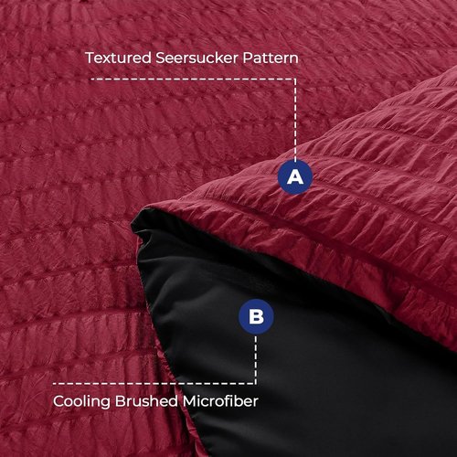 HYMOKEGE King Size Comforter Set - Red & Black Seersucker 7-Piece Luxury Bedding Set for All Seasons