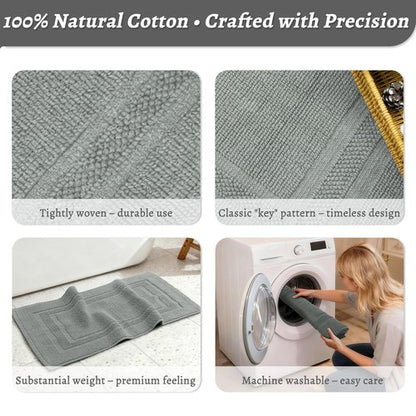 Mrs Awesome Soft 100% Cotton Bath Mat with Hot-melt Non-Slip Backing, 20" x 32" Comfortable & Absorbent Washable Textured Woven Rug for Bathroom, Gray
