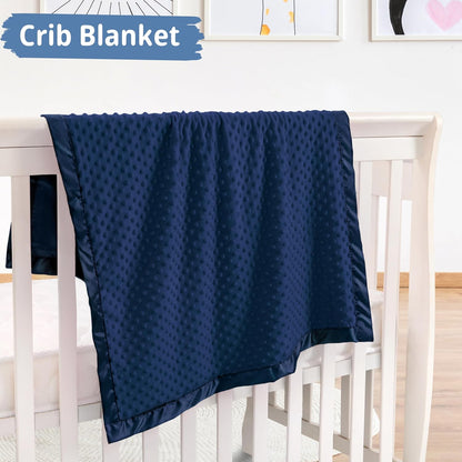 Pro Goleem Baby Soft Minky Dot Blanket - Silky Satin Backing | Navy Blue, 30" x 40" - Perfect Baby Gift
