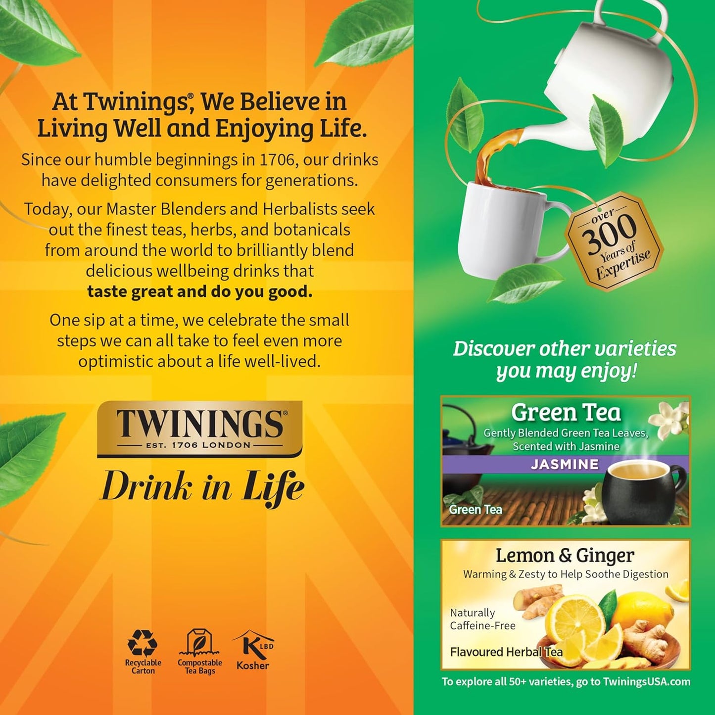 Twinings Pure Green Tea - Individually Wrapped Bags, Smooth Flavor & Enticing Aroma | 150 Teabags (Pack of 6)