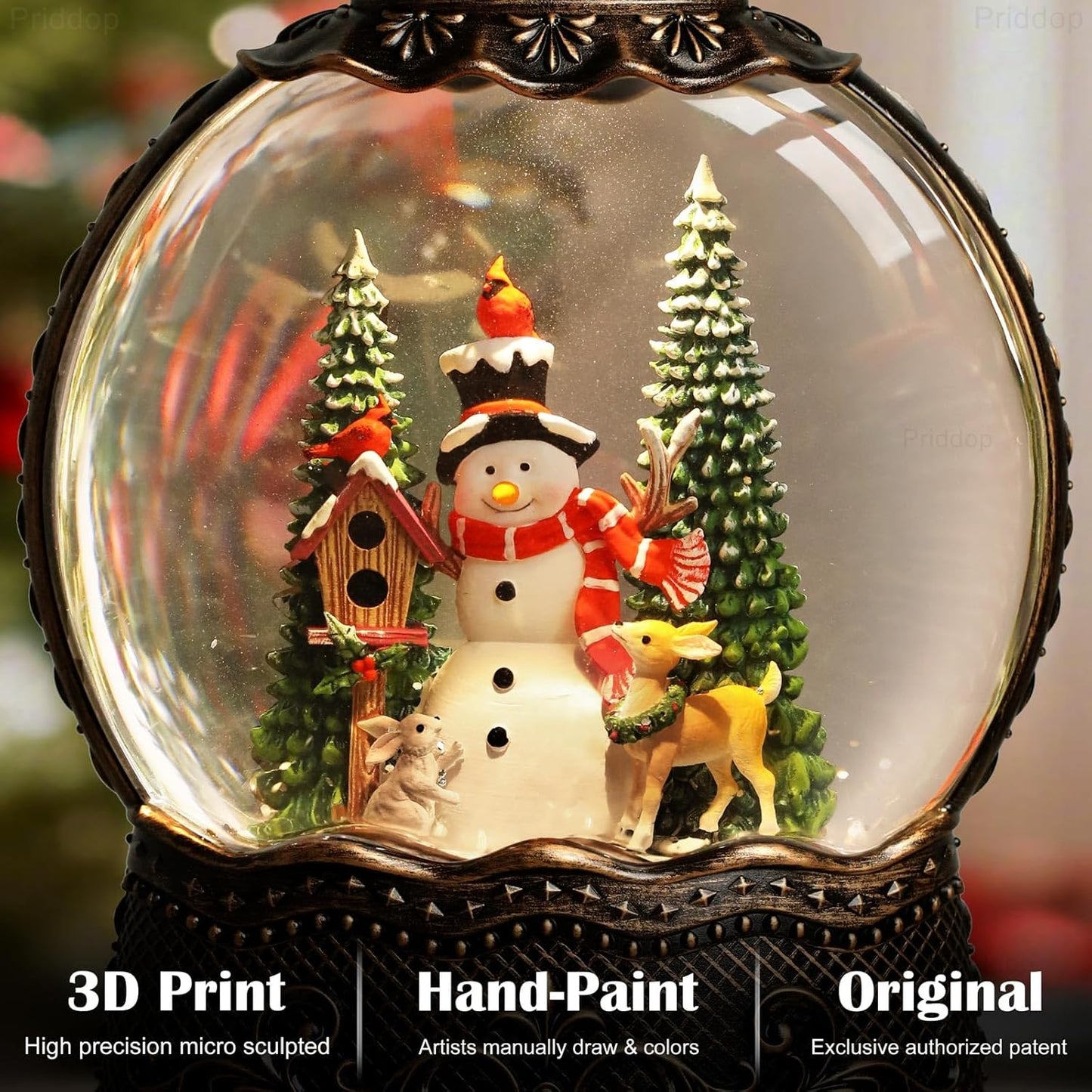 Priddop Snowman Snow Globe - Musical Christmas Decoration with Classic Relief Texture | 10.6 Inch