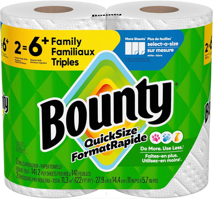 Bounty Paper Towels - Quick Size White Family Triple Rolls | Equivalent to 6 Regular Rolls