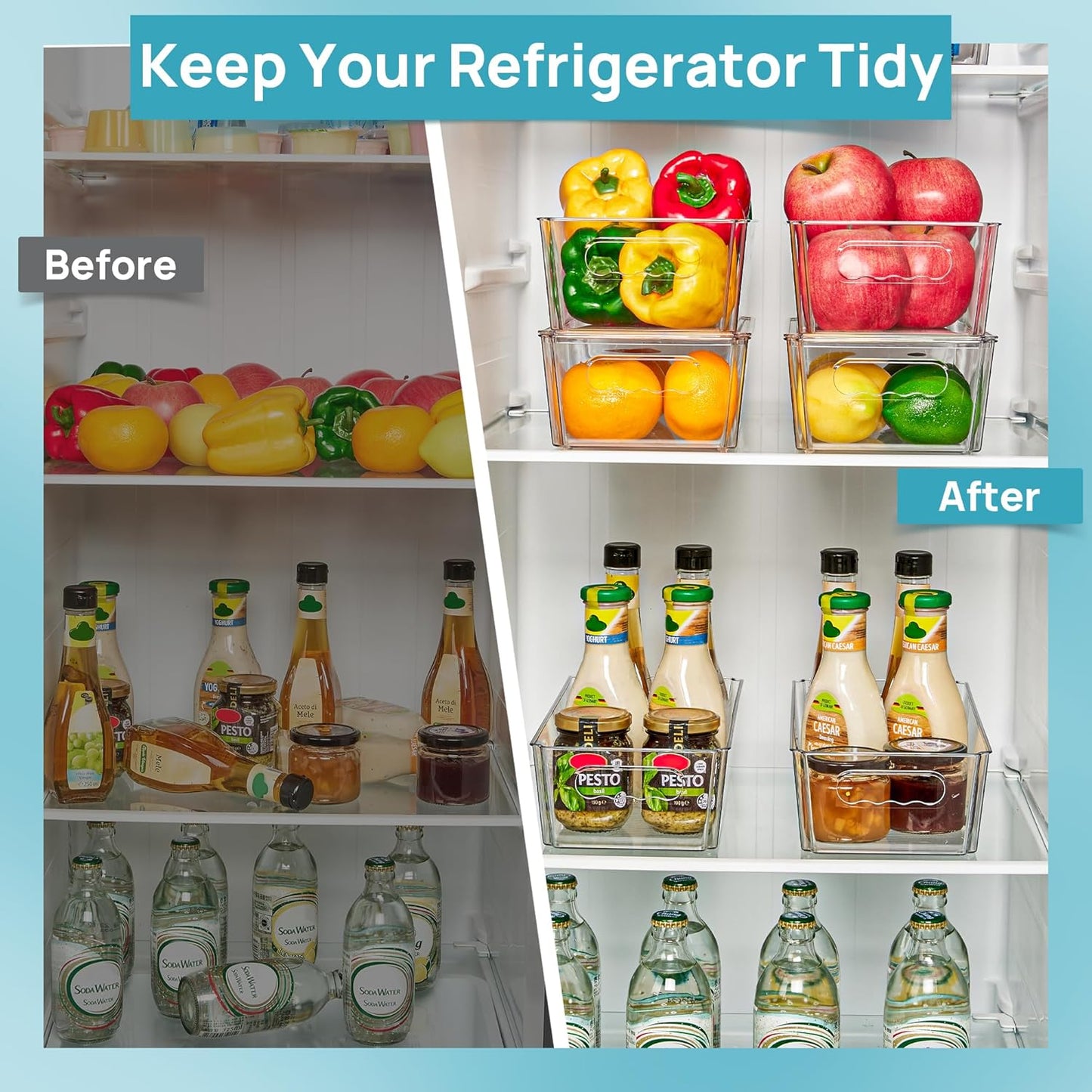 Vtopmart Clear Storage Bins - 8-Piece Stackable Organizers with Lids for Kitchen & Pantry