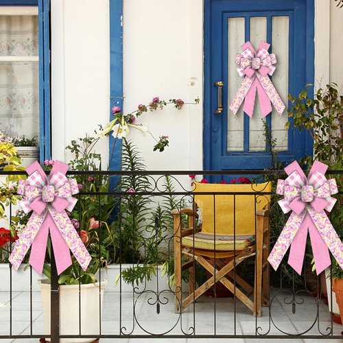 Estivaux Large Spring Flower Wreath Bows - Pink Burlap Butterfly Design for Weddings & Parties
