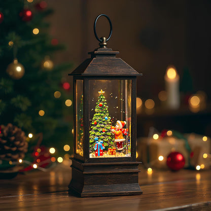 Skiennix 10'' Musical Snow Globe Lantern - Lighted Water Decoration with Swirling Glitter | Battery or USB Powered for Christmas Home Decor