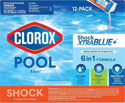 Clorox® Pool&Spa™ Shock XTRABLUE® - Fast-Acting Bacteria & Algae Killer | Swim-Ready in 15 Minutes (12-Pack)