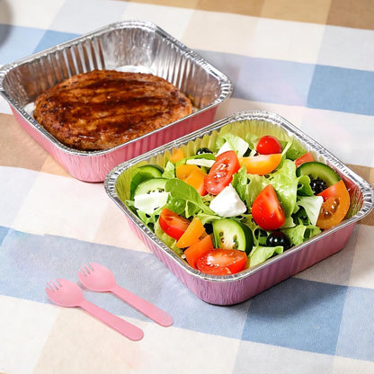 Regine Switzerland 35-Pack Pink 8x8 Inch Disposable Aluminum Pans - With Lids, Stickers & Spoons for Parties