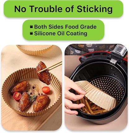 Air Fryer Liners - 100PCS Unbleached Non-Stick Paper for 2 to 5 Qt Air Fryers | 6.3 Inch