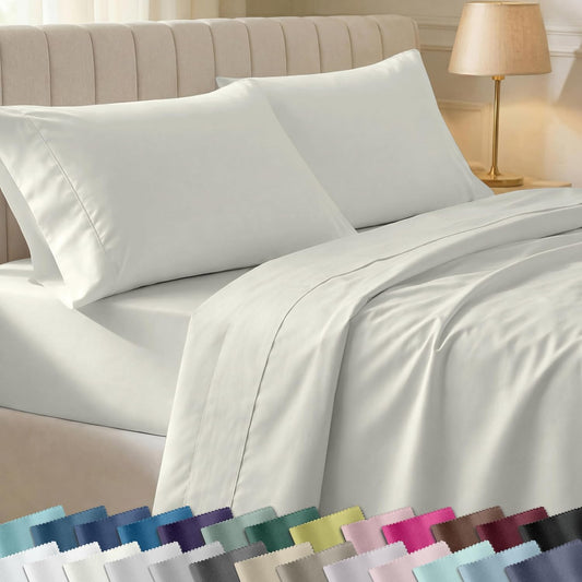 California Design Den King Size Sheet Set - Soft 400 Thread Count 100% Cotton, Deep Pocket - Ivory