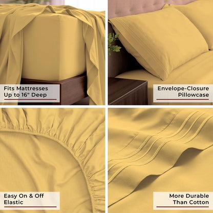 Mellanni King Sheets Set - 4 PC Iconic Collection Bedding - Hotel Luxury, Extra Soft, Cooling Bed Sheets - Wrinkle, Fade, Stain Resistant (King, Yellow)