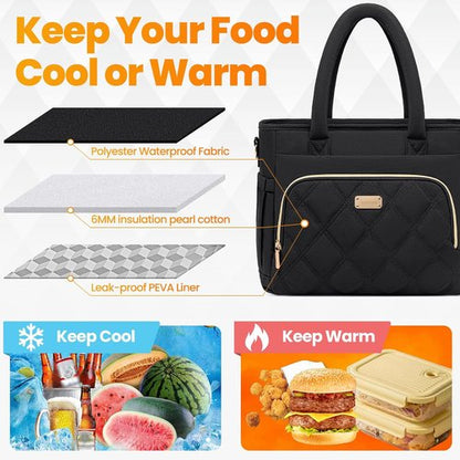 Artelaris Insulated Lunch Bag - Leakproof Cooler for Work & Travel | Reusable Large Size (Black)