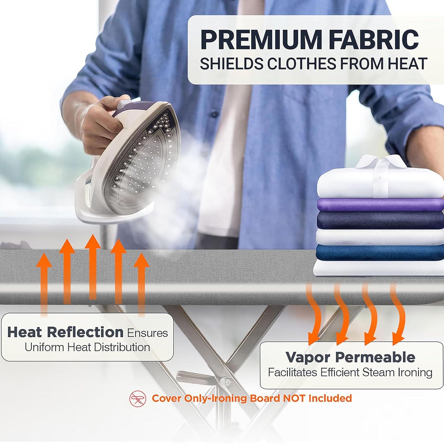 UniSimp Ironing Board Cover - Extra Thick Natural Cotton, Scorch & Stain Resistant | 15"x54", Heatproof Gray