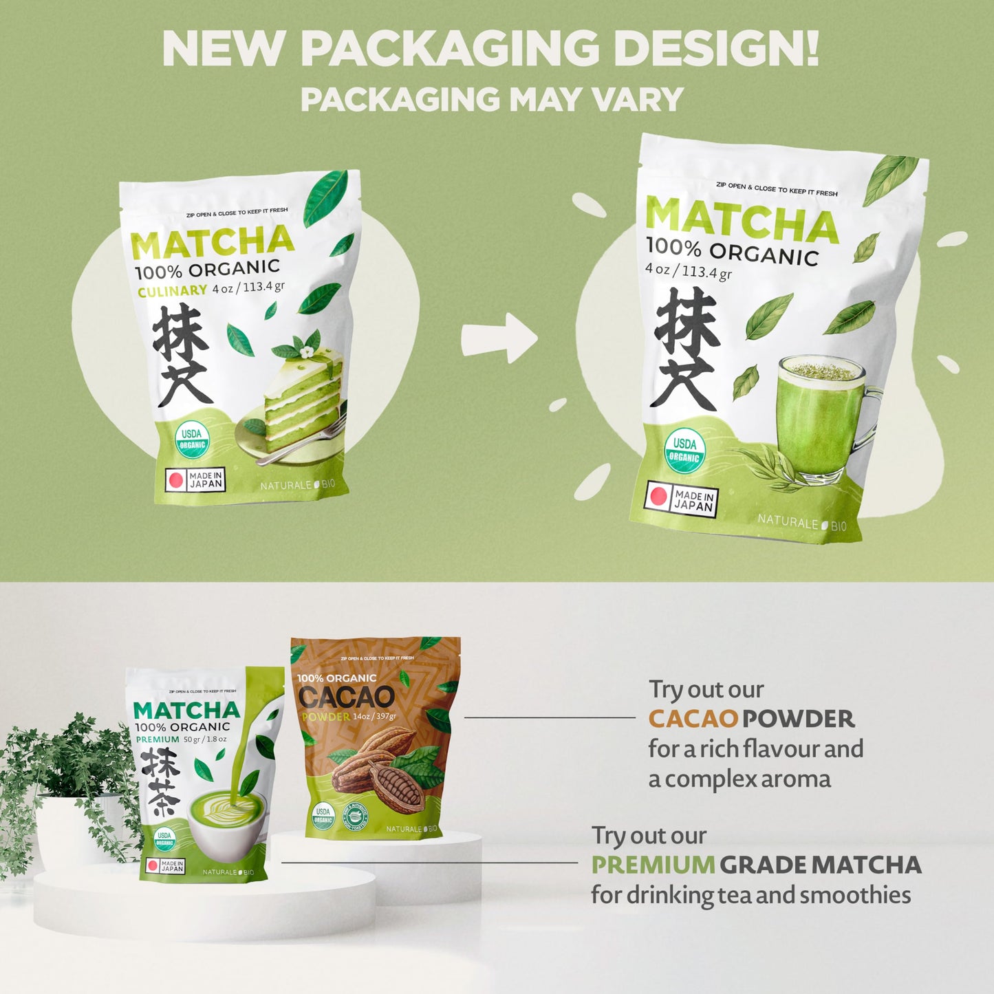 NaturaleBio Matcha Powder, 4oz - Harvested in Japan - USDA Organic Matcha Green Tea Powder - Vegan & Vegetarian Friendly