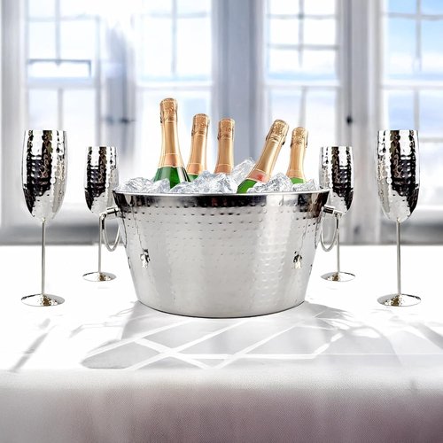 BREKX Double-Walled Insulated Steel Ice Bucket with 4 Champagne Flutes Combo Set - Champagne Ice Bucket for Parties, Wedding Gifts for the Couple, Mimosa Bar Supplies