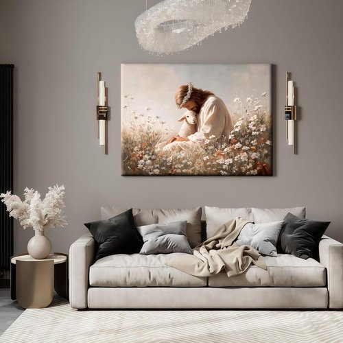 Jesus and the Lamb Canvas Wall Art - Christian Decor with Framed Religious Imagery for Home